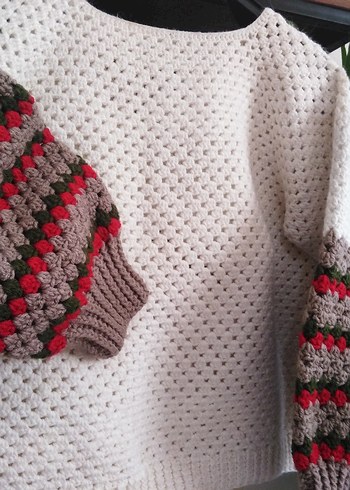 Çok Renkli bohem el örgüsü kazak - Görsel 5