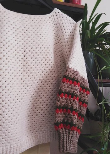 Çok Renkli bohem el örgüsü kazak - Görsel 6