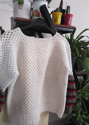 Çok Renkli bohem el örgüsü kazak - Görsel 7