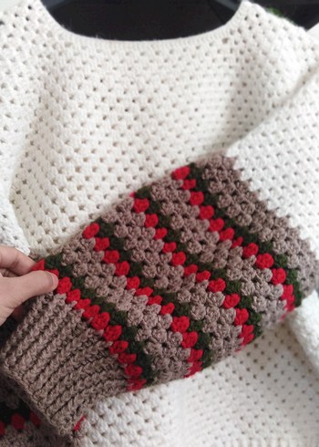 Çok Renkli bohem el örgüsü kazak - Görsel 3