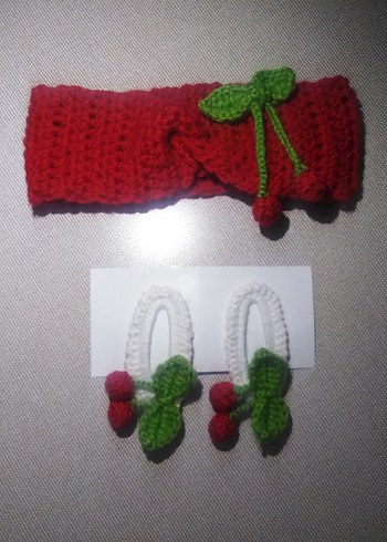 Renkli Nakışlı Örgü Saç Bandı ve Toka Seti - Görsel 2