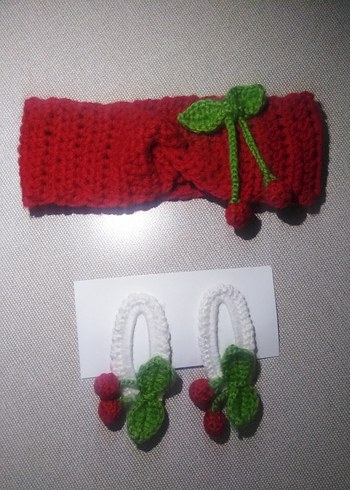 Renkli Nakışlı Örgü Saç Bandı ve Toka Seti - Görsel 3