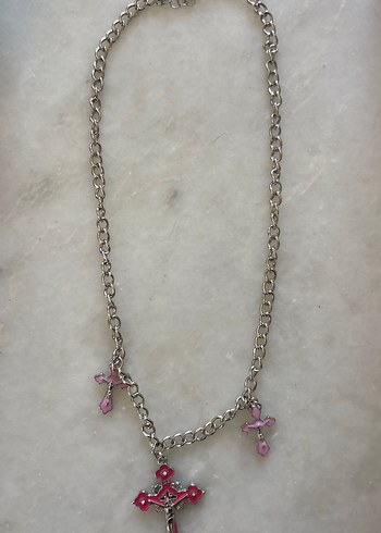 Pembe Nakışlı Gotik Zincir Kolye