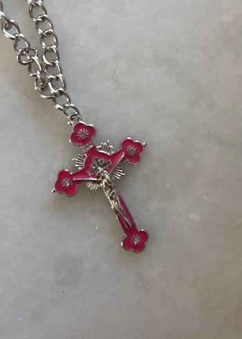 Beden Pembe Nakışlı Gotik Zincir Kolye