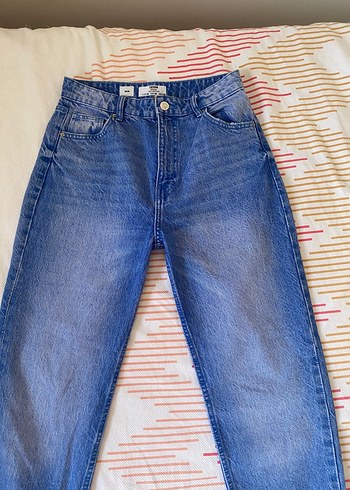 38 Beden Mavi Bağlama Desenli Normal Boy Kadın Kot Pantolon