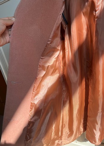 34 Beden pembe Renk Kavun içi/ açık pembe Midi Kaban, Notched Lapel Yaka