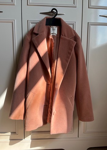 Kavun içi/ açık pembe Midi Kaban, Notched Lapel Yaka