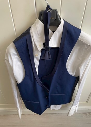 Mavi Erkek Takım Elbise, Klasik Kesim, Papyonlu - Görsel 2