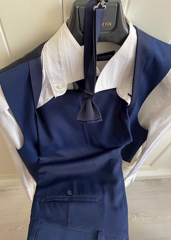 Mavi Erkek Takım Elbise, Klasik Kesim, Papyonlu - Görsel 5