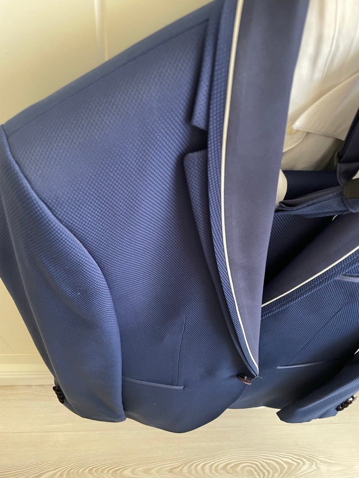 Mavi Erkek Takım Elbise, Klasik Kesim, Papyonlu - Görsel 4