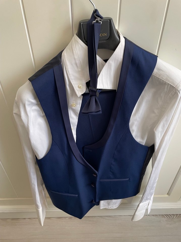 Mavi Erkek Takım Elbise, Klasik Kesim, Papyonlu - Görsel 2