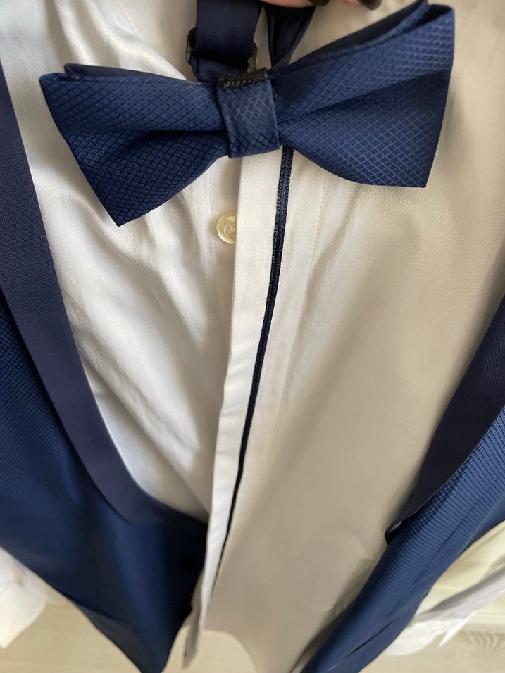 Mavi Erkek Takım Elbise, Klasik Kesim, Papyonlu - Görsel 3