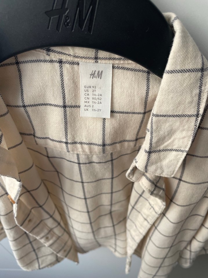 H&M Bej Gri Kareli Erkek Çocuk Keten Gömlek - Görsel 3