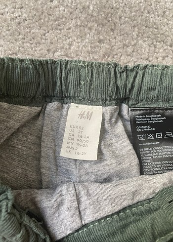 H&M Erkek Çocuk Yeşil Kadife Bol Kesim Pantolon - Görsel 2