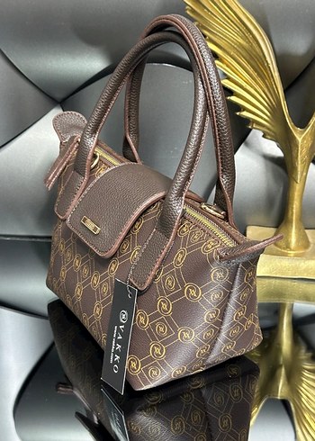 Klasik Desenli Kahverengi Deri Kadın Çanta - Görsel 3