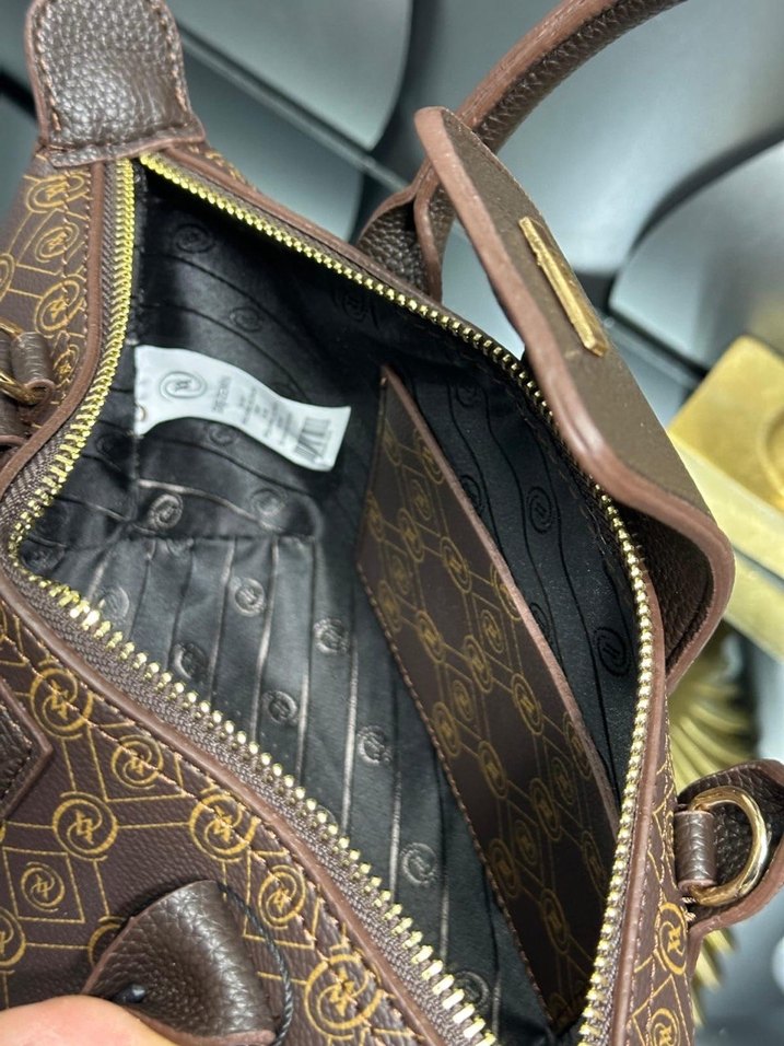 Klasik Desenli Kahverengi Deri Kadın Çanta - Görsel 2