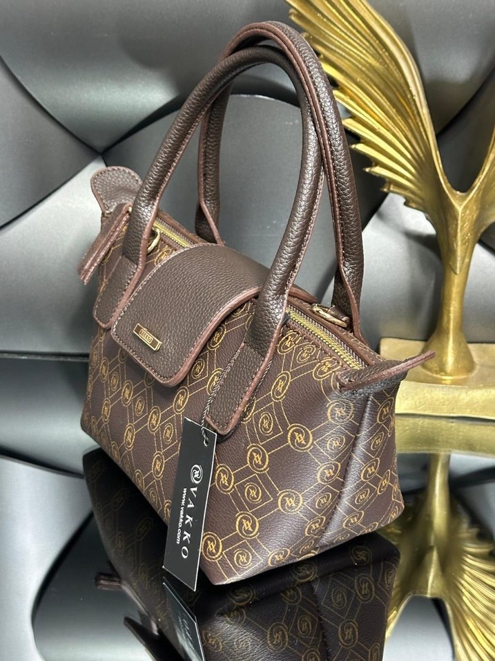 Klasik Desenli Kahverengi Deri Kadın Çanta - Görsel 3