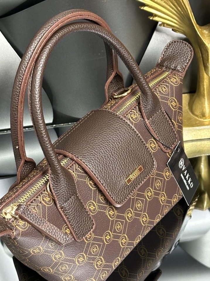 Klasik Desenli Kahverengi Deri Kadın Çanta - Görsel 5