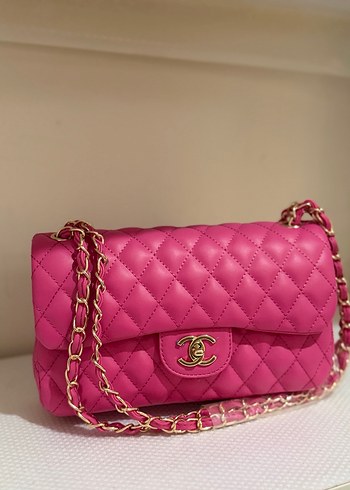 Zincir Detaylı Pembe Deri Kadın Çanta ithal - Görsel 2