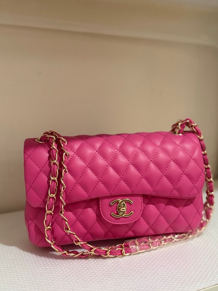 Zincir Detaylı Pembe Deri Kadın Çanta ithal - Görsel 2