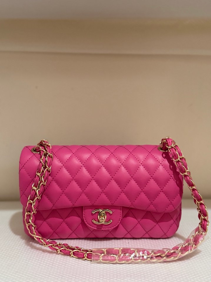 Zincir Detaylı Pembe Deri Kadın Çanta ithal - Görsel 3