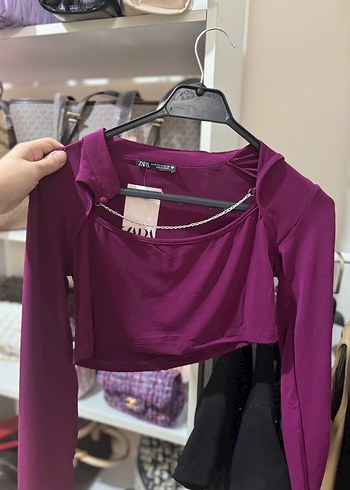 Zara Zara Zincir Detaylı Mor Halter Yaka Bluz XS,S