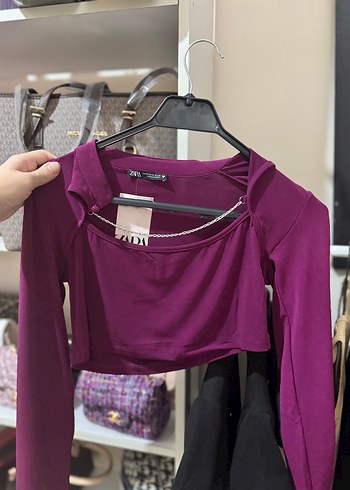 s Beden Zara Zincir Detaylı Mor Halter Yaka Bluz XS,S