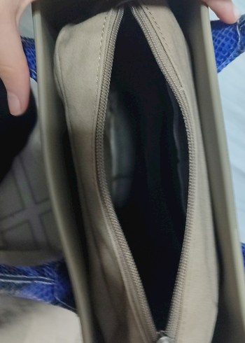 O bag Gri Kadın Çanta Mavi Yılan Desenli Kulplu - Görsel 2