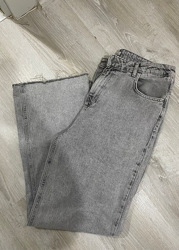 Gri Geniş paça kadın jean - Görsel 2