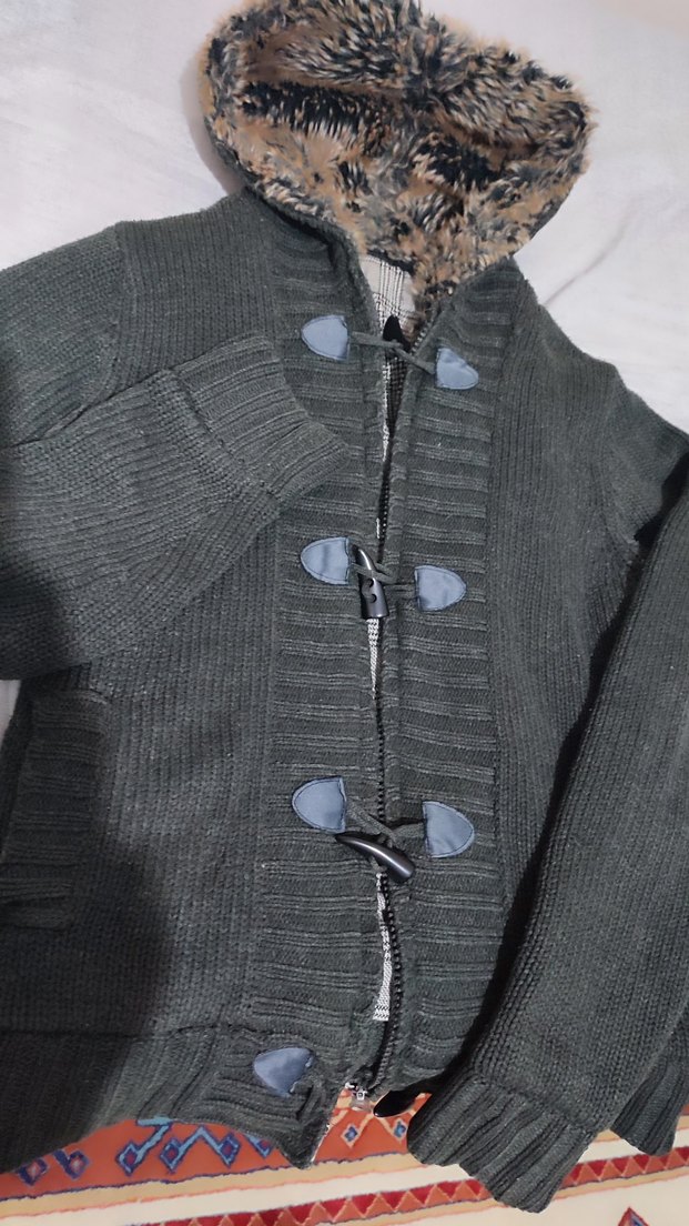 Erkek Gri Kısa Kürklü Kapüşonlu Kış Ceketi - Görsel 5
