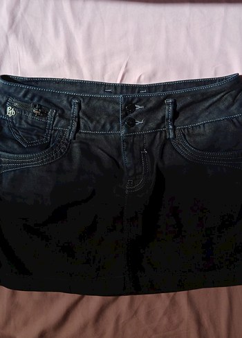Düğmeli Siyah Denim Mini Etek