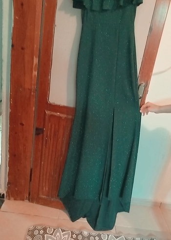 Drapeli Straplez Uzun Yeşil Abiye Elbise - Görsel 2