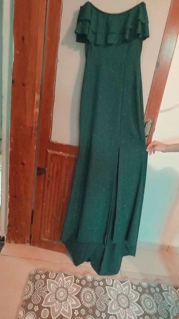 Drapeli Straplez Uzun Yeşil Abiye Elbise - Görsel 2