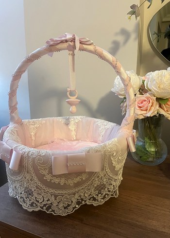 Dantel Detaylı Pembe Sepet