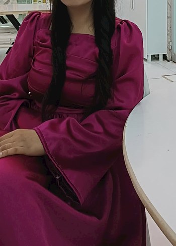 Abiye Pembe Uzun Kollu Drapeli Gotik Kadın Elbise