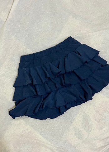 l Beden Kadın Lacivert Fırfırlı Mini Etek