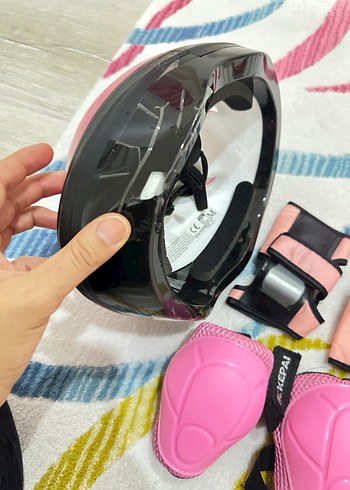 Pembe Biker Kız Çocuk Kask ve Koruyucu Seti - Görsel 8
