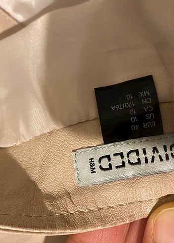 40 Beden Bej Deri Fermuarlı Midi Mini Etek