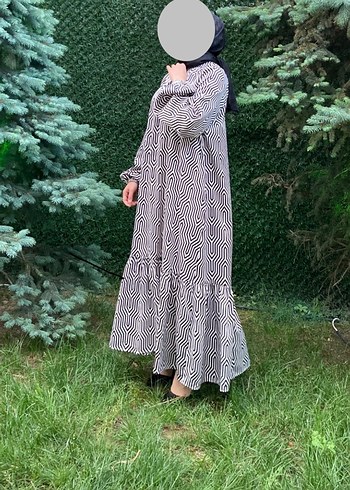 Zara Bohem Tarz Gri Zebra Desenli Uzun Elbise