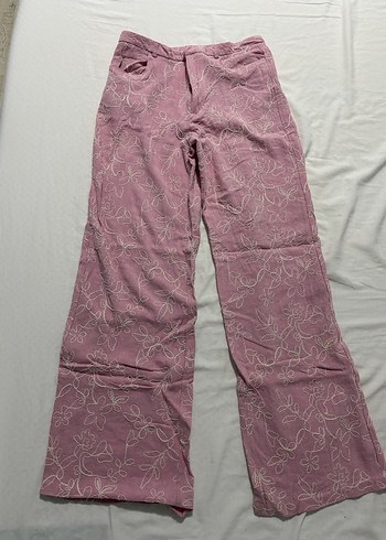 Stradivarius pembe desenli keten pantolon