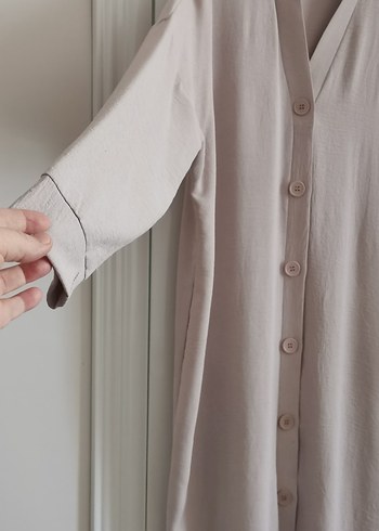 Bej Kadın Uzun Kollu Rahat ferace tarzı kap - Görsel 2