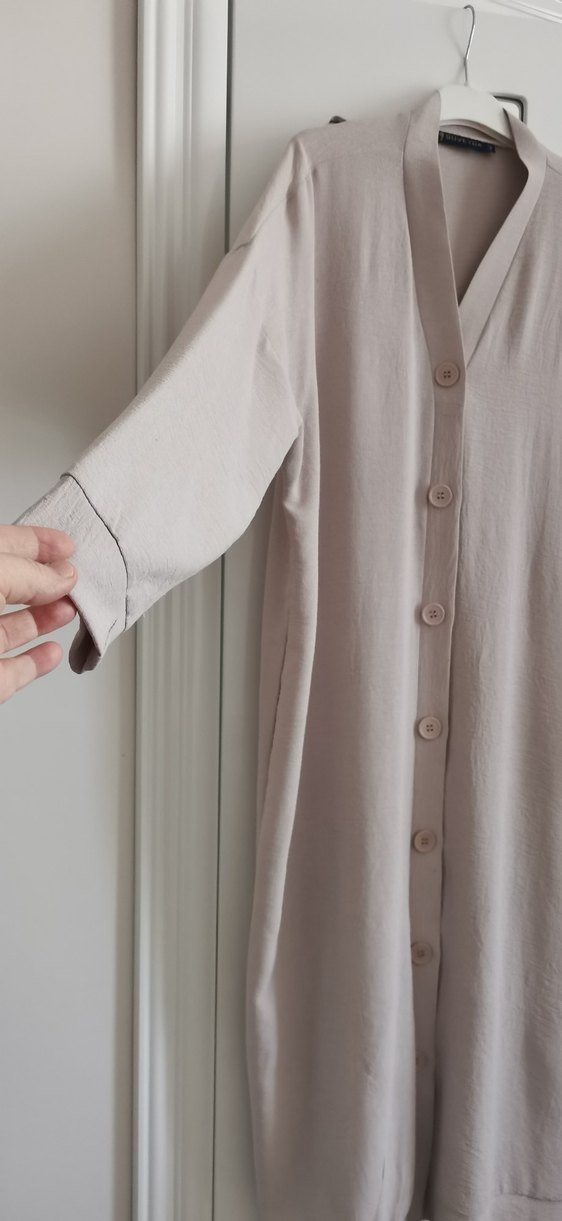 Bej Kadın Uzun Kollu Rahat ferace tarzı kap - Görsel 2