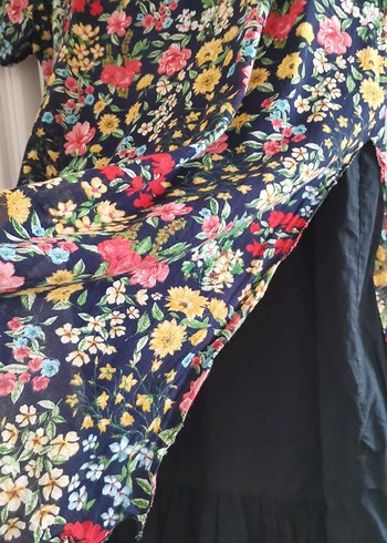 Çiçek Desenli tülbent iki kat, astarlı midi elbise - Görsel 5