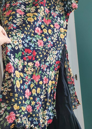 Çiçek Desenli tülbent iki kat, astarlı midi elbise - Görsel 4