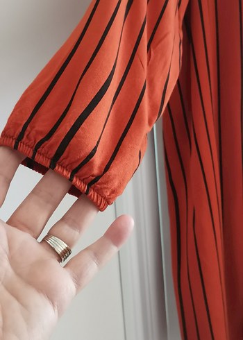 Püsküllü turuncu siyah çizgili Kadın Tunik - Görsel 4