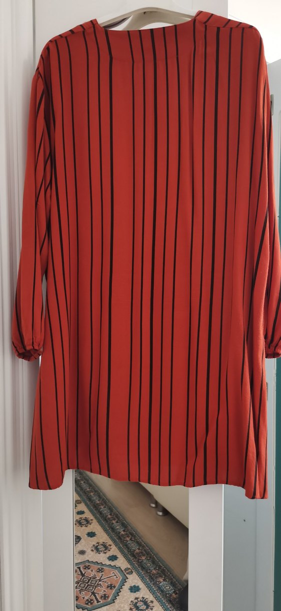 Püsküllü turuncu siyah çizgili Kadın Tunik - Görsel 3