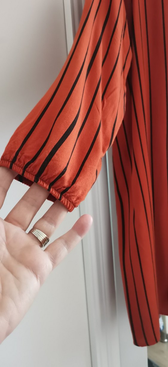 Püsküllü turuncu siyah çizgili Kadın Tunik - Görsel 4