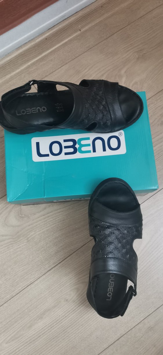 Siyah Desenli hafif dolgu topuk sandalet - Görsel 5