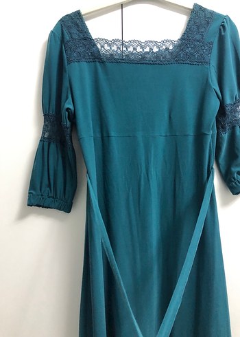Turkuaz Dantelli elbise - Görsel 3