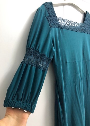 Turkuaz Dantelli elbise - Görsel 2